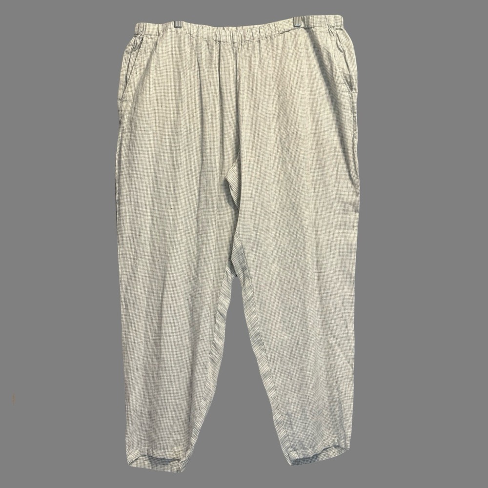 Eileen Fisher Organic Linen Pull On Lantern Pants Plus Size 1X White Check